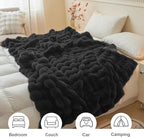 LIFEREVO Luxury Fluffy Faux Rabbit Fur Blanket, Plush Fuzzy Bubble Throw for Couch Sofa, Cozy Comfy Furry Bed Blanket Home Decoration, Aesthetic Shaggy Throw for Bedroom Living Room, 60x90, Black