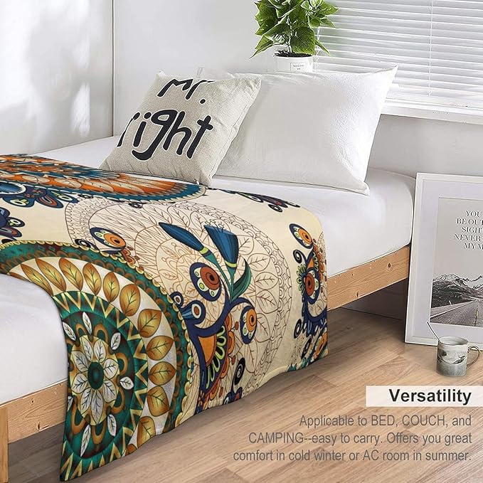 Bohemian Flower Throw Blanket Boho Mandala Floral Flowers Print Pattern Blanket for Sofa Bed Couch Chair Or Dorm 60"x80"