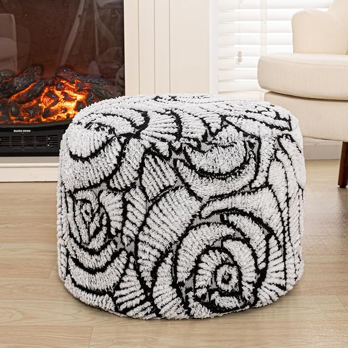 Asuprui Fluffy Flower Pouf Ottoman Cover Only – 20"x14" Round Plush Fuzzy Pouf Shell for Footrest, Stool or Floor Seat, Soft Removable Home Decor (No Insert Included) (Cream)
