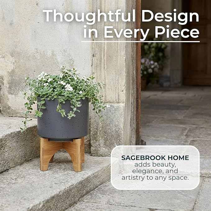 Ceramic Planter With Stand Indoor Plant Stand – Elevated Plant Stand For Displaying Greenery, Living Room, Bedroom, Office, Or Patio, Minimalist Garden Accent For Home Decor – 7", Gray