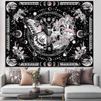 Skeleton Butterfly Tapestry Pink Skull Hippie Mushroom Plants Tapestry for Bedroom Moon phase Aesthetic Tapestries Wall Hanging for Living Room Dorm (Pink, 80” x 60”)