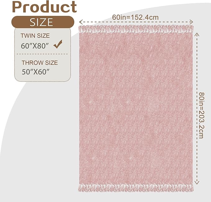 Chenille Throw Blanket for Couch with Tassels,60"X80" Soft Cozy Lightweight Knitted Boho Decorative Blankets for Bed and Sofa,Pink