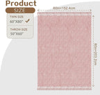 Chenille Throw Blanket for Couch with Tassels,60"X80" Soft Cozy Lightweight Knitted Boho Decorative Blankets for Bed and Sofa,Pink