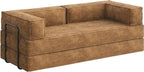 WLIVE 87'' Futon Sofa Bed, Convertible Sleeper Sofa, Folding Pull Out Couch Boneless Mattress with Fixed Frame, Corduroy, with Storage Pocket, Brown