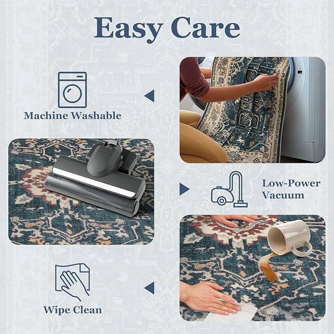 Farmhouse Entryway Rugs 2x6, Low Pile Kitchen Runners Washable Non Slip, Distressed Medallion Printed Carpet Runners for Hallway/Bathroom/Bedroom Bedside/Laundry Room, Deep Blue/Multi