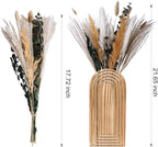 DREAMLOOM 2 Pack Wooden Wall Vases with Dried Pampas Grass and Eucalyptus Plants, Wall Hanging Planters Boho Modern Farmhouse Indoor for Narrow Spaces Entryway Bathroom Home Office Decoration, Brown