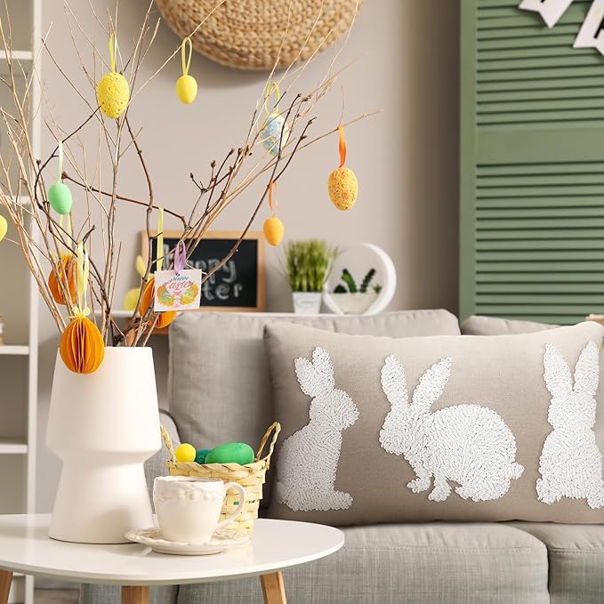 Mixweer Easter Pillow Covers 12 x 20 Inch Bunny Pillow Covers Neutral Easter Bunny Decor Neutral Tufted Embroidery Decorative for Home Living Room Bed Decor