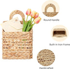 Wicker hanging basket, Water Hyacinth Wall Basket, Rustic Handwoven Hanging Storage Basket with Metal Frame for Farmhouse Home Decor, Garden or Organizing (1-Tier)