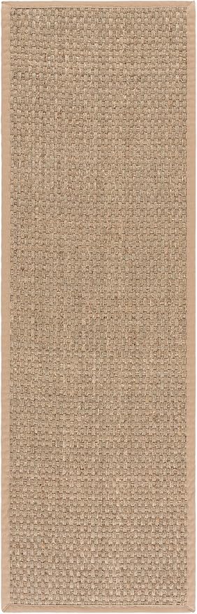 SAFAVIEH Natural Fiber Collection Runner Rug - 2'6" x 18', Natural & Beige, Seagrass, Basketweave Pattern with Border (NF114A)
