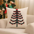 Tosleo Christmas Tufted Pillow Covers 18 x 18 inch Set of 2 Green Xmas Tree with Red Berry Throw Pillow Cover Party Decor Winter Holiday Embroidery Cushion Case for Sofa Couch Bed Living Room