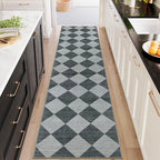 Beeiva Checkered Kitchen Runner Rug 2.5x10, Ultra Thin Washable Runners for Hallways Non Slip, Moroccan Trellis Print Non Shedding Kitchen Runner Rugs, Stain Resistant Blue/Grey Hallway Home Decor