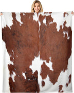 Throw Blanket for Couch, 300GSM Warm Soft Cozy Flannel Blanket, Cute Blanket for All Seasons Bedroom Home Decor Gifts, Brown White Cowhide 50x60 Inches