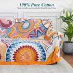 Boho Throw Blanket for Bed-100% Cotton Soft Breathable Farmhouse Decor Boho Quilt for Sofa (Colorful Sun, 60"x80")