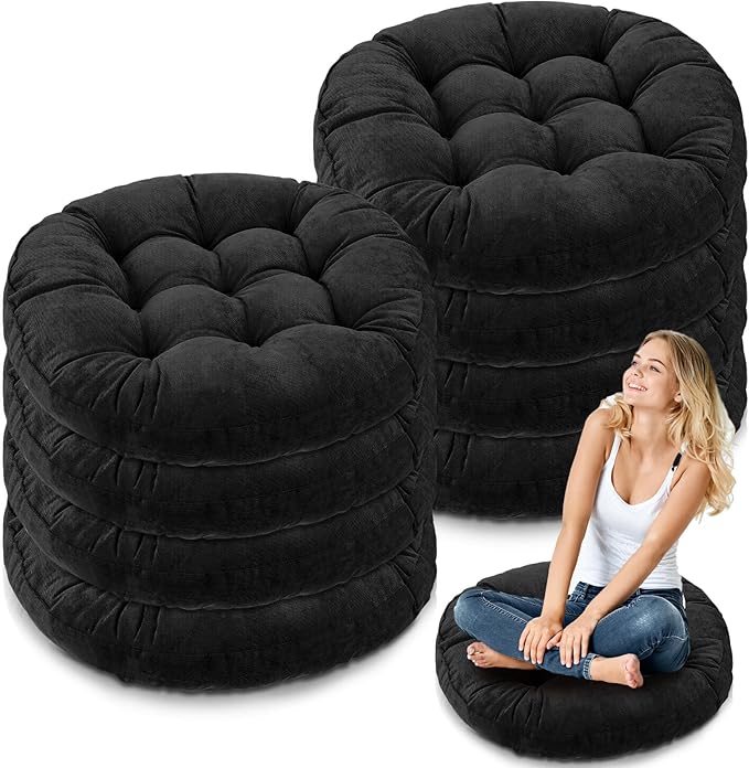 Jerify Floor Pillow Cushions Large Round Square Large Meditation Floor Pillow for Classroom Adult Meditation Picnic Party Seating Learning Daycare School(Round,Black,8 Pcs)