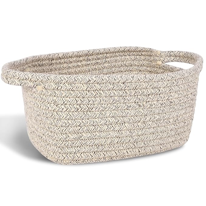 Abenkie Small Storage Basket, Cute Cotton Rope Woven Boho Decorative Toy Dog Cat Basket for Nursery, Living Room, Spa, Gift - XS, Brown