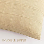 Foindtower Set of 2 Decorative Linen Check Throw Pillow Covers Neutral Farmhouse Vintage Cushion Covers Modern Boho Accent Home Decor for Sofa Chair Couch Bedroom Living Room,22×22 Inch,Light Yellow
