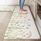 KIMODE Anti Fatigue Kitchen Mats for Floor, Farmhouse Floral Kitchen Rugs 20"x47"+20"x32", Non Slip Waterproof Kitchen Floor Mats, Comfort mats for Kitchen Floor, Sink, Laundry, Desk White