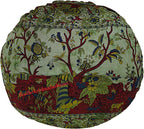 35 X 35 inch Large Mandala Floor Pillow Cushion Seating Throw Cover Hippie Decorative Bohemian Ottoman Poufs, Multi Pom Pom Pillow Cases,Boho Indian Pet Dog Bed Cover (Green T.L)