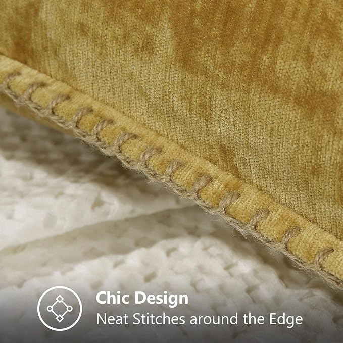 decorUhome Summer Chenille Soft Cozy Throw Pillow Covers 12x20 Set of 2, Modern Farmhouse Boho Velvet Decorative Pillow Cases with Stitched Edge for Couch Sofa Bed Home Decor, Mineral Yellow