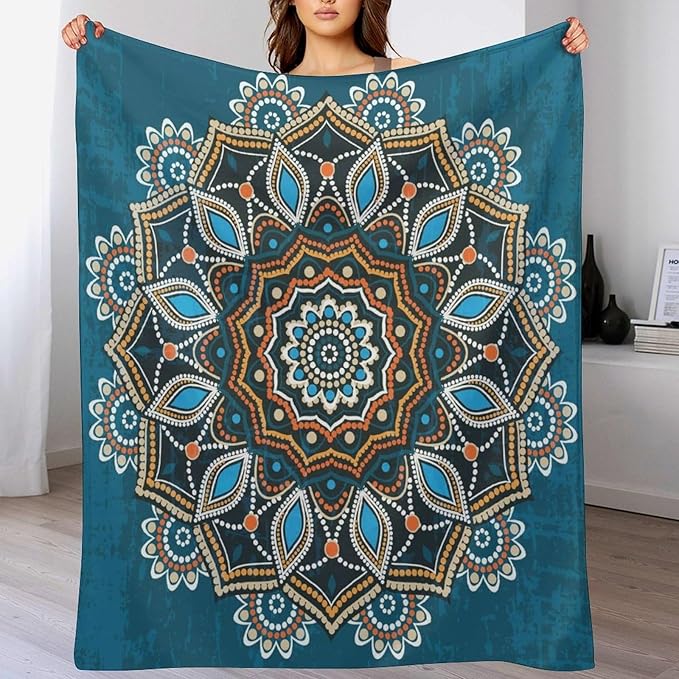 Ornamental Mandala Throw Blanket Indian Hippie Bohemian Art Floral Texture Pattern Blanket for Sofa Bed Couch Chair Or Dorm 30"x40"