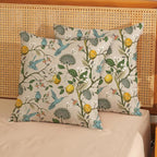 Chinoiserie Pillow Covers 16x16 Set of 2 Blue Green Bird Floral Throw Pillows Vintage Yellow Lemon Flowers Decorations Pillowcase Outdoor Chinoiserie Decor Linen Cushion Case for Couch Home