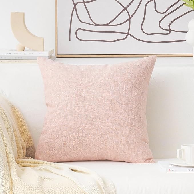 Home Brilliant Pink Throw Pillow Cover 26x26 Lined Linen Large Square Euro Sham for Bed Sofa, Baby Pink, 26 x 26 inches(66cm)
