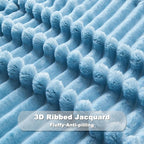 NEWCOSPLAY Super Soft Queen Blanket Blue Premium Silky Flannel Fleece 3D Ribbed Jacquard Lightweight Bed Blanket All Season Use (Blue Ribbed, Queen(90"x90"))