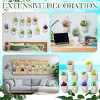10 Pack Macrame Wall Plant Hanger with Artificial Pot Flower - Boho Wall Hanging Planter for Indoor Plant Cotton Rope Holder with Mini Fake Pot Flower for Home Wedding Decor Gift(Beige White)