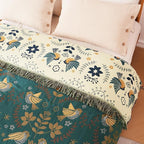 Boho Throw Blanket for Bed 100% Cotton Soft Quilt Spring Lightweight Blanket Bird Floral Embroidery Room Decor Twin Bed Blankets,60"x80" All Season Breathable Throw for Sofa&Couch Chair
