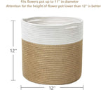 TIMEYARD Jute Rope Plant Basket Large Modern Woven Basket for 11'' Flower Pot Floor Indoor Planters, 12''x12'' Storage Baskets Rustic Home Decor White and Jute