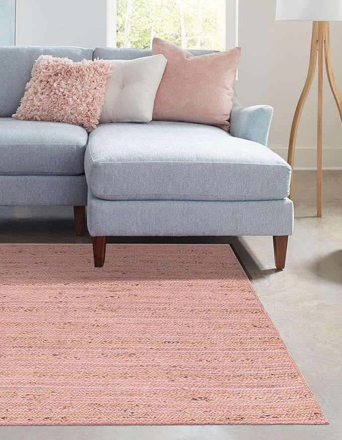 Unique Loom Braided Jute Collection Area Rug - Dhaka (7' 1" x 10' Rectangle, Light Pink)