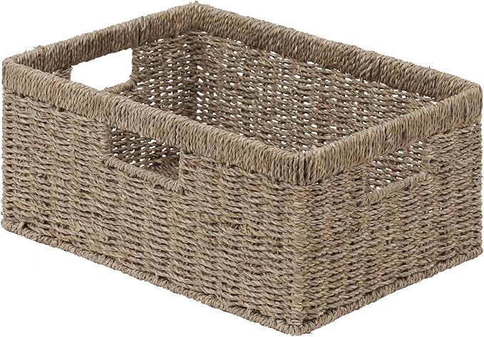 StorageWorks Large Wicker Baskets for Organizing, Seagrass Storage Basket with Built-in Handles for Pantry, Entryway, Living Room, 1 Pack