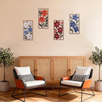 suruim Boho Wall Art Set of 4, Abstract Geometric Wooden Wall Decor, Mid-Century Modern Aesthetic Artwork with Arch, Vase & Botanical Design for Modern Home Decor for Bedroom, Office & Living Room(G)