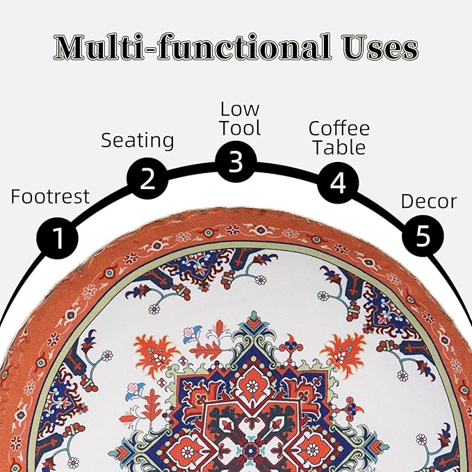Unstuffed Pouf Cover Ottoman Footrest Bohemian Chenille Foot Stool Floor Bean Bag 20x8 Inches for Living Room Bedroom Home Decor (Orange, Round)