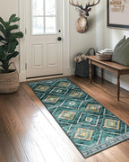 Area Rug 2x8 Rug Machine Washable Non-Slip Low Pile Print Pattern Western Rug for Living Room Bedroom Entryway Tribal Series -Teal/Green