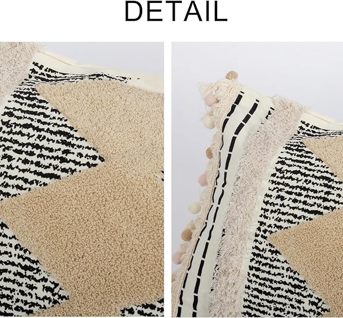 1Pc Boho Textured Lumbar Pillow Cover 12x 20, Diamond Woven Tufted Farmhouse Neutral Decorative Linen Pillow Cushion Case,Geometric Home Decor for Outdoor Couch Bedroom Car Black and White