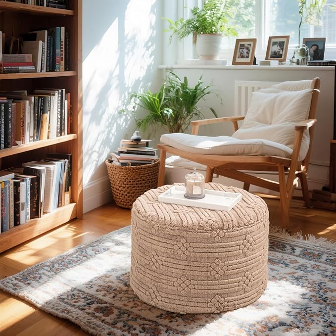 Asuprui Pouf Ottoman Foot Rest – Plush Round All-in-one Foam Stool for Cozy Lounging, Floor Pouf & Chic Decor (Coffee)