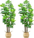 7ft Artificial Fiddle Leaf Fig Tree with Woven Seagrass Plant Basket, Fake Tree Indoor Faux Plant for Living Room Office Floor Home Decor (84 in-2Pack)