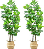 7ft Artificial Fiddle Leaf Fig Tree with Woven Seagrass Plant Basket, Fake Tree Indoor Faux Plant for Living Room Office Floor Home Decor (84 in-2Pack)