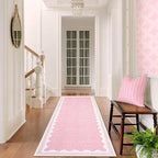 GarveeHome 2.5x8 Runner Rug for Hallway Washable Kitchen Rugs Non Slip Solid Pink Modern Minimalism Soft Low-Pile Scalloped Indoor Carpet for Entryway Laundry Room Floor Mats