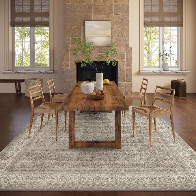 Washable Area Rugs for Living Room: 9x12 Bedroom Rug Boho Vintage Area Rug Stain Resistant Non Slip Low Pile Lightweight Soft Carpets for Dining Room Kitchen Nursery Kids Room Farmhouse
