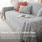 VClife Boho Gray White Couch Cover Plush Soft Chenille Couch Cover for 3-4 Cushion Couch Sofa, 1 PC Washable Breathable Bohemian Sofa Cover for Sectional Couch Thick Furniture Protector 71" x 150"