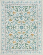 Lahome Light Blue Bedroom Rug 8x10 Under Bed, Boho Washable Rugs for Living Room Nursery, Soft Wool Vintage Low Pile Carpet for Dining Room Girls