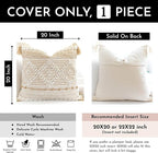BlissBlush Cream White Boho Throw Pillow Cover 20X20, Boho Woven Textured Pillow Cover, Neutral Pillow Cover, Sofa Couch Bed Farmhouse Lumbar Pillow (Cover ONLY)