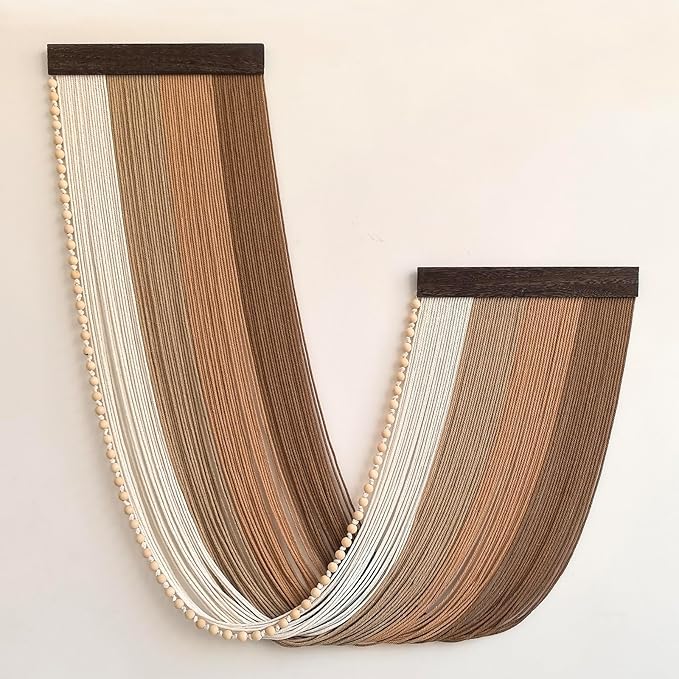 Achart Large Macrame Wall Hanging Dip Dyed Yarn Tapestry Ombre Yarn Gradient Color Macrame Wall Decor Macrame Tapestry Boho Decor for Bedroom Living Room Headboard Above Bed (Brown + Bead)