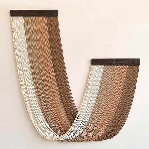 Achart Large Macrame Wall Hanging Dip Dyed Yarn Tapestry Ombre Yarn Gradient Color Macrame Wall Decor Macrame Tapestry Boho Decor for Bedroom Living Room Headboard Above Bed (Brown + Bead)