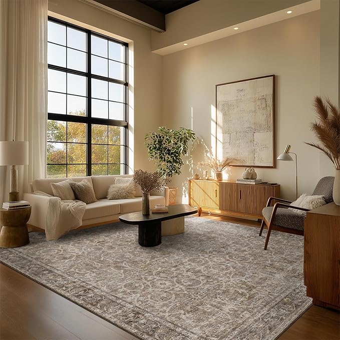 8x10 Washable Area Rugs Ultral Soft Non-Slip Stain Resistant Vintage Boho Large Carpet for High-Traffic Living Room & Dining Room