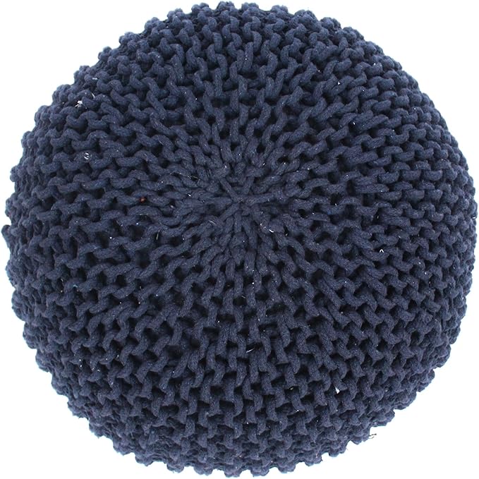 GDFStudio Handcrafted Modern Cotton Pouf Ottoman Foot Stool - Bean Bag Floor Chair - Foot Rest Couch for Living Room Bedroom, Navy