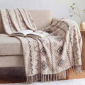 CASAAGUSTO Boho Throw Blanket - Beige and Gray Decorative Blankets with Tassel, Printed Flannel Bohemian Blanket for Chair, Bed, Sofa, Couch(50 * 60, Beige and Gray)