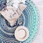 Microfiber Mandala Round Blue Beach Towel Blanket, Oversized Quick Dry Super Absorbent Thick Towel for Pool Swimming Picnic Yoga Mat Wall Decor Tapestry Circle Table Cloth, 59” Bohemian Towel